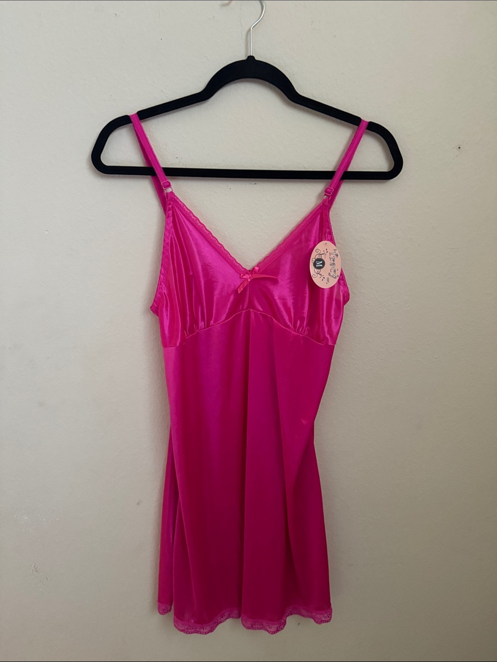Tracy M Hot Pink  Chemise with Lace Trim